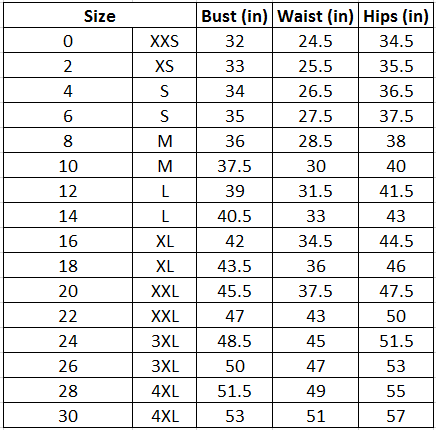 Women's sizing – Disney Store Guest Services